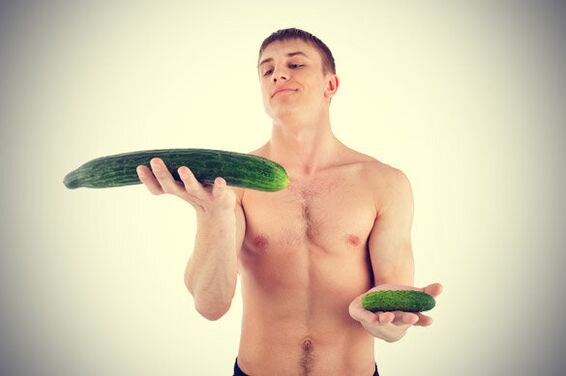 Small and big penis taking cucumber as an example